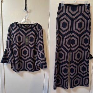 Rare Heidi Daus Size M Top & Size 6 Pants Geometric Design Set New